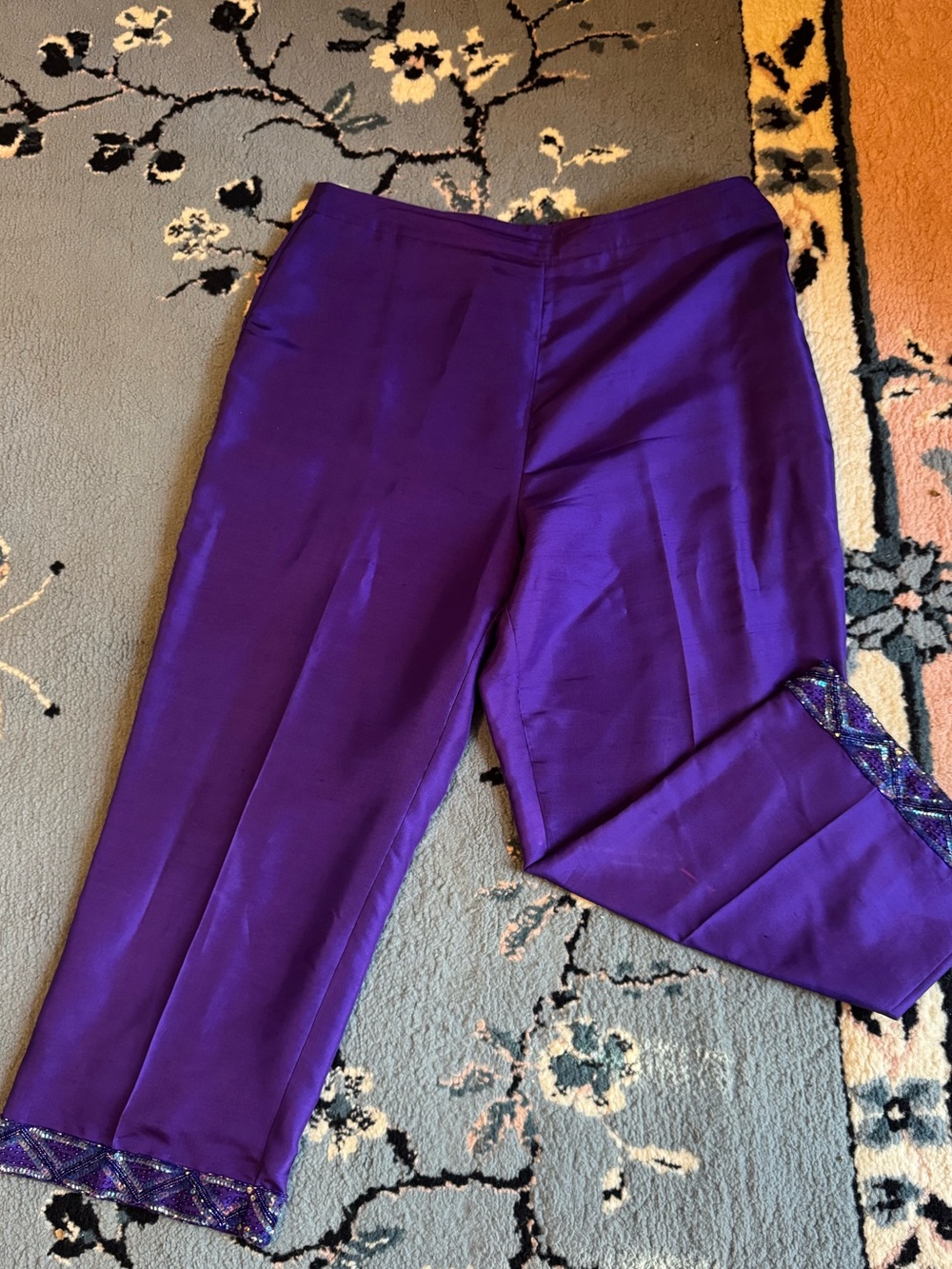 Purple Embellished Hem Women's Dress Pants